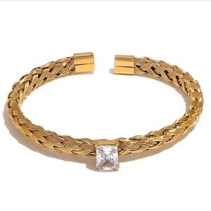 New Unique 18K Gold Woven Zircon Cuff Bracelet